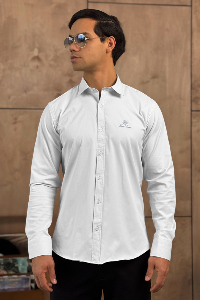 Loro Piana Мужская белая рубашка logo-embroidered