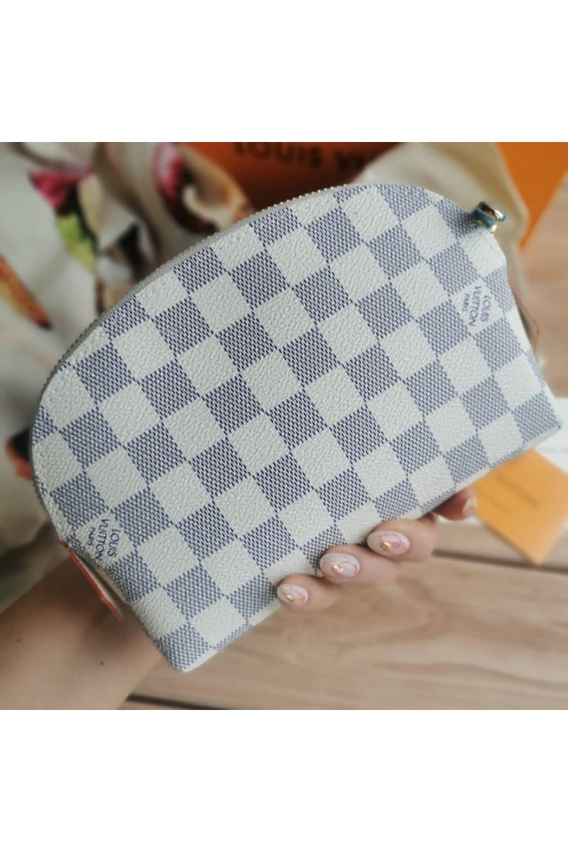 Lоuis Vuittоn Кожаная косметичка Pouch PM Damier Azur Canvas 19x12 см - Black