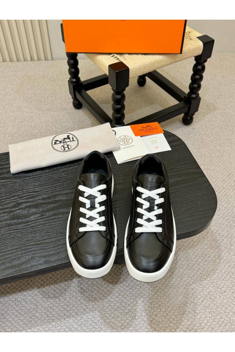 Hermes Мужские кожаные кроссовки Kid - Black