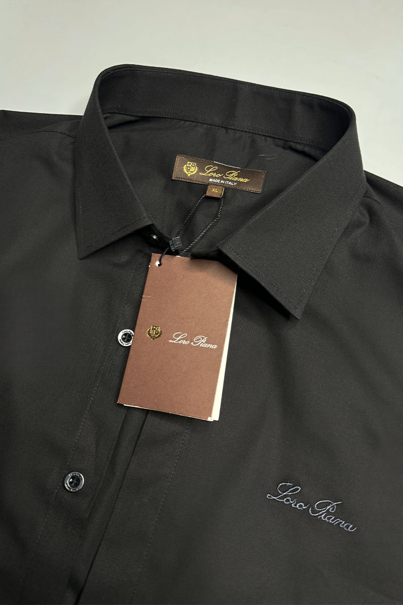 Loro Piana Мужская чёрная рубашка logo-embroidered 