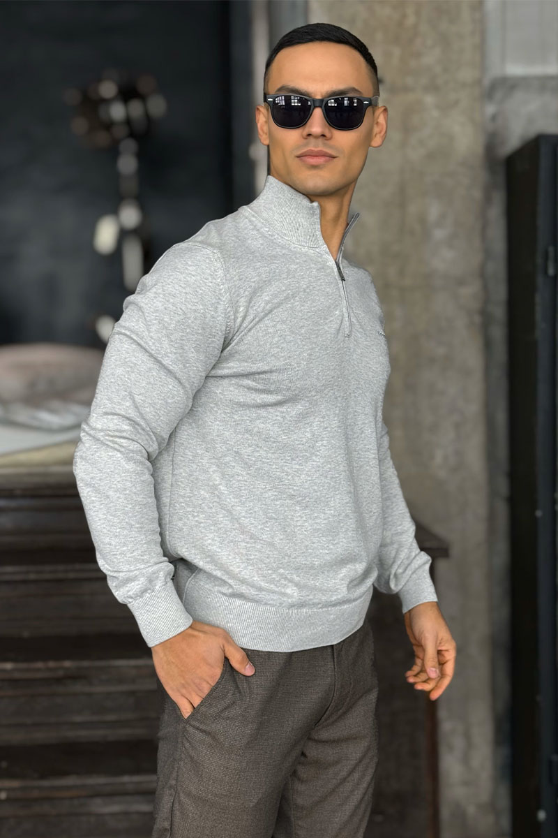 Hugо Воss Мужской джемпер quarter zip - Grey 