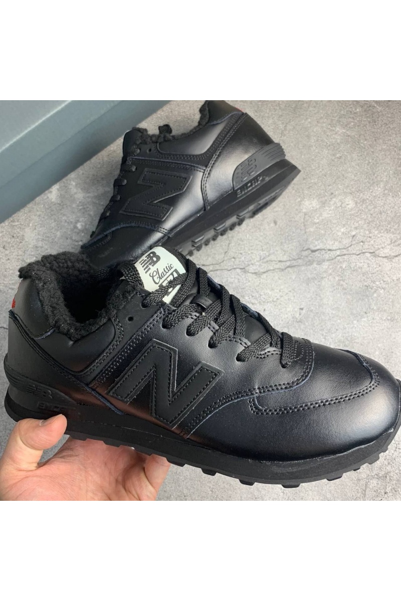 New Balance Зимние кроссовки с мехом 574 Leather - Black 