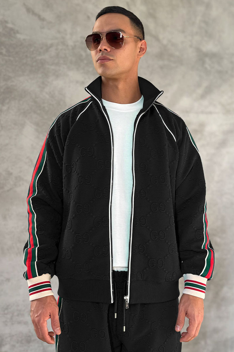 Gucci Чёрная кофта на молнии GG jacquard 