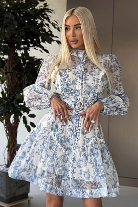 Женское платье с цветочным принтом синего цвета premium