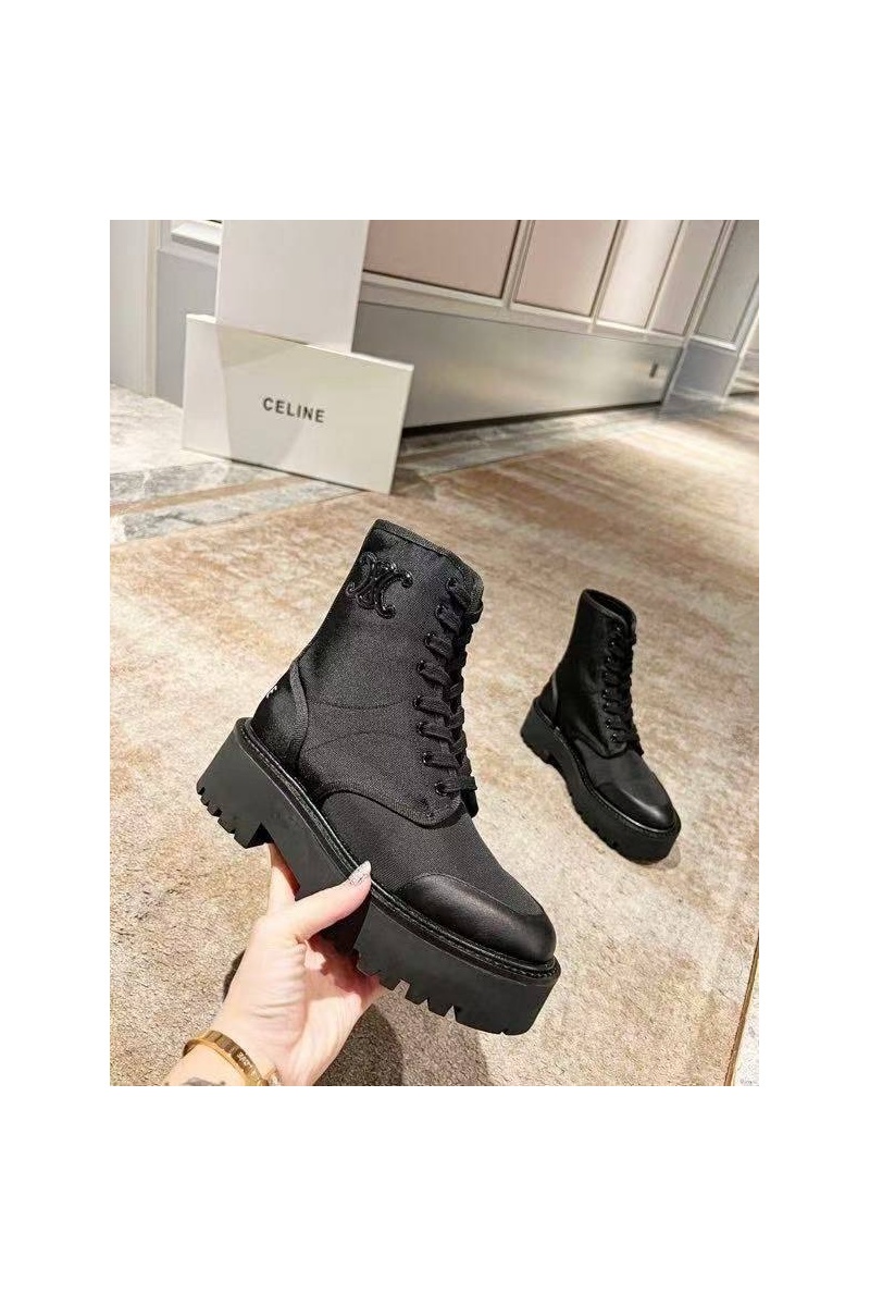Celine Женские кожаные ботинки чёрного цвета