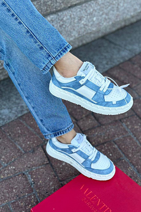 Женские кожаные кроссовки Freedots - White / Blue