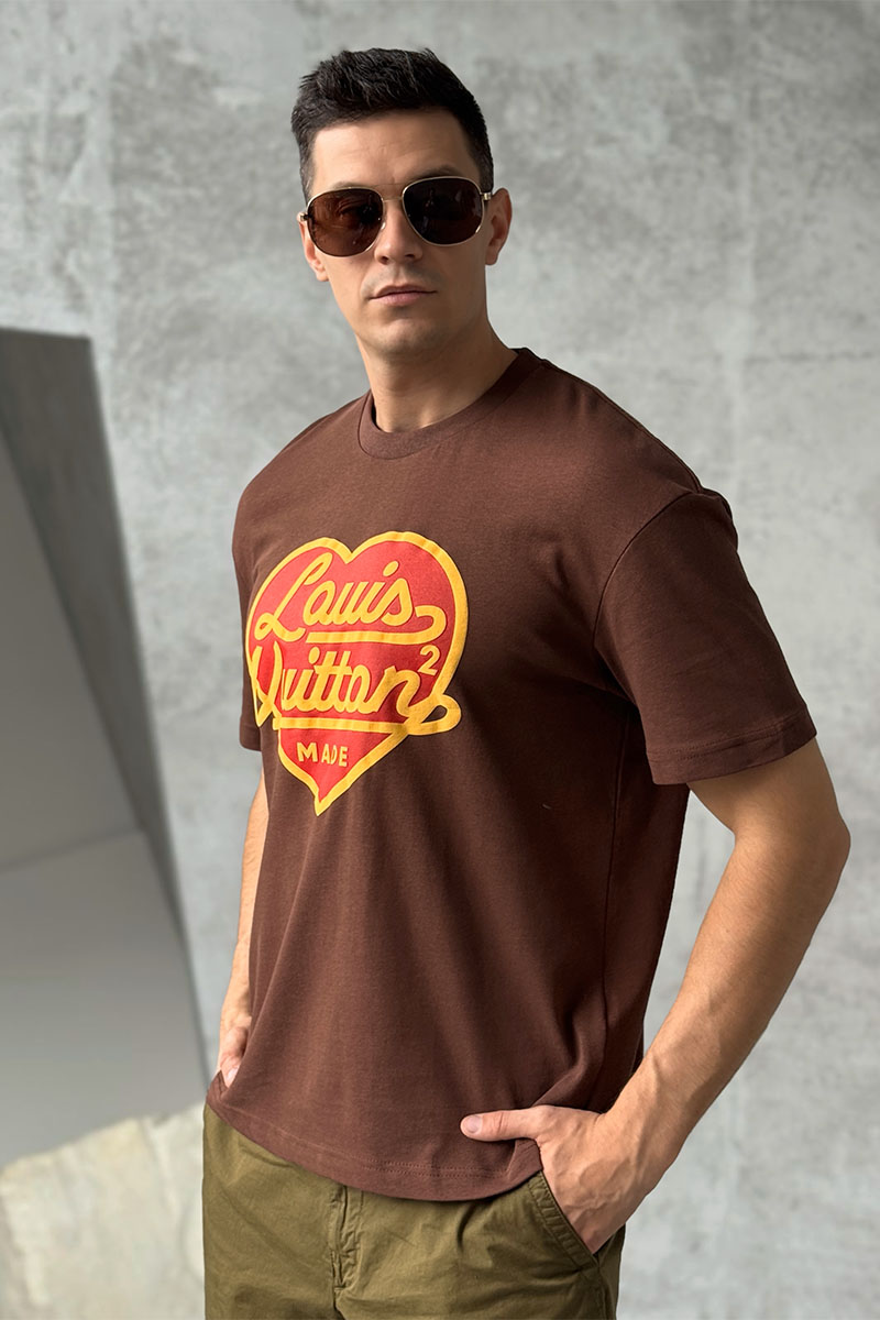 Lоuis Vuittоn Коричневая оверсайз футболка Nigo Heart Logo