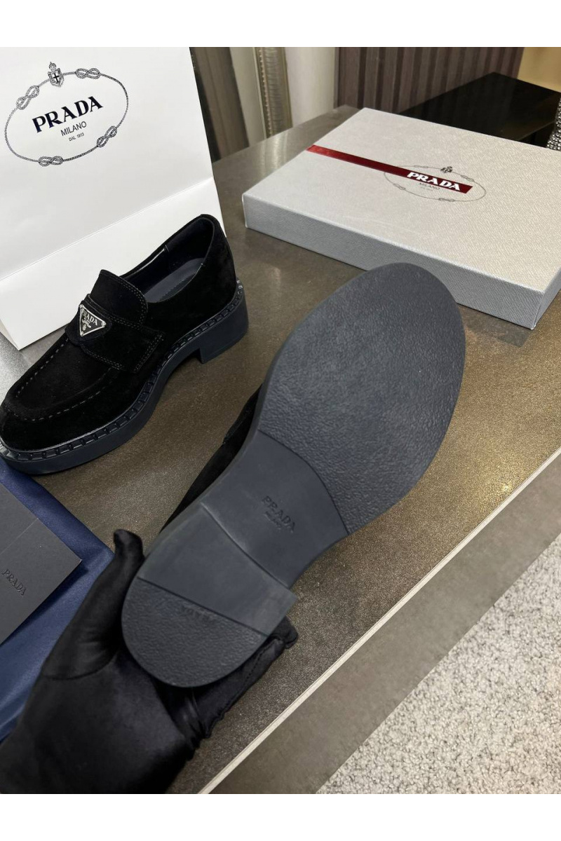 Prada Женские замшевые лоферы Premium - Black
