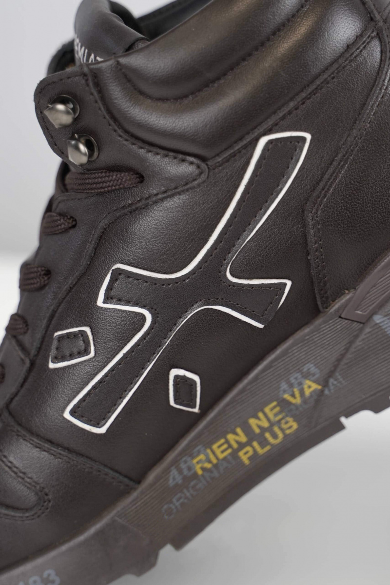Premiata Кожаные кроссовки с мехом high-top - Brown