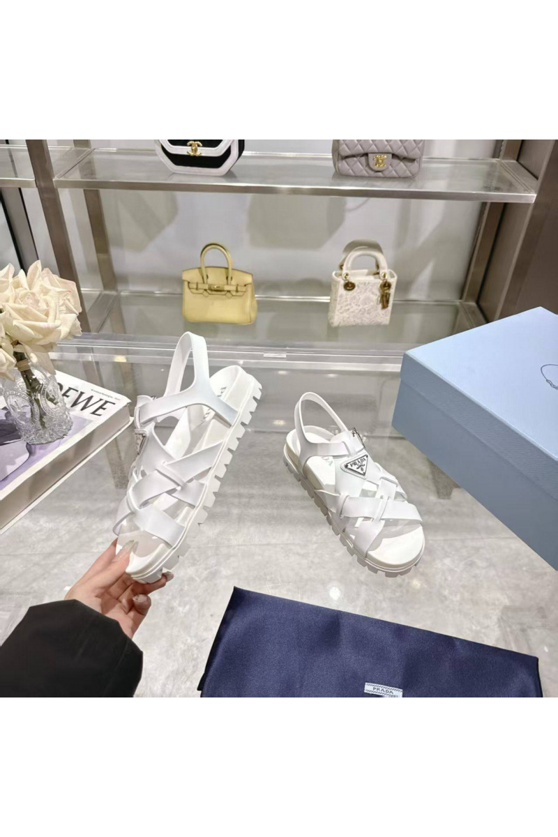 Prada Женские кожаные сандалии Monolith - White