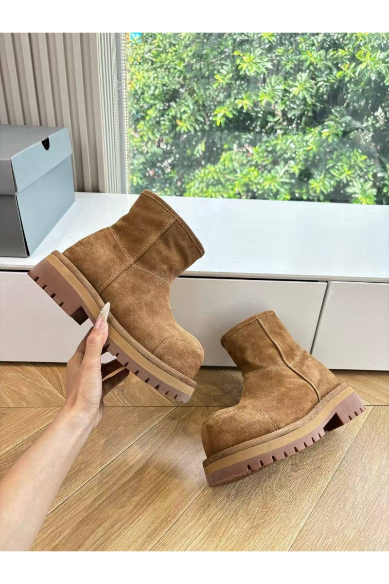 Balenciaga Женские замшевые ботинки с мехом Alaska Fur High Boot Premium - Chestnut
