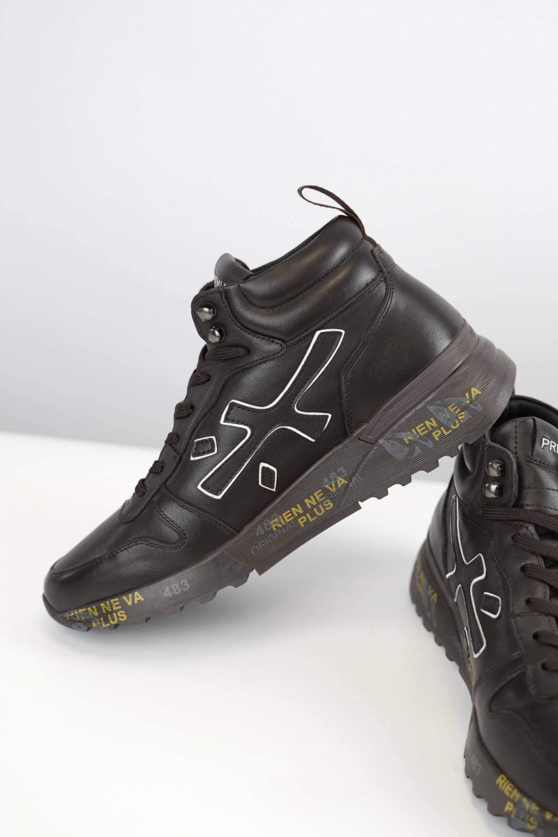 Premiata Кожаные кроссовки с мехом high-top - Brown