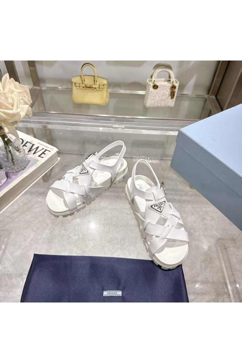 Prada Женские кожаные сандалии Monolith - White