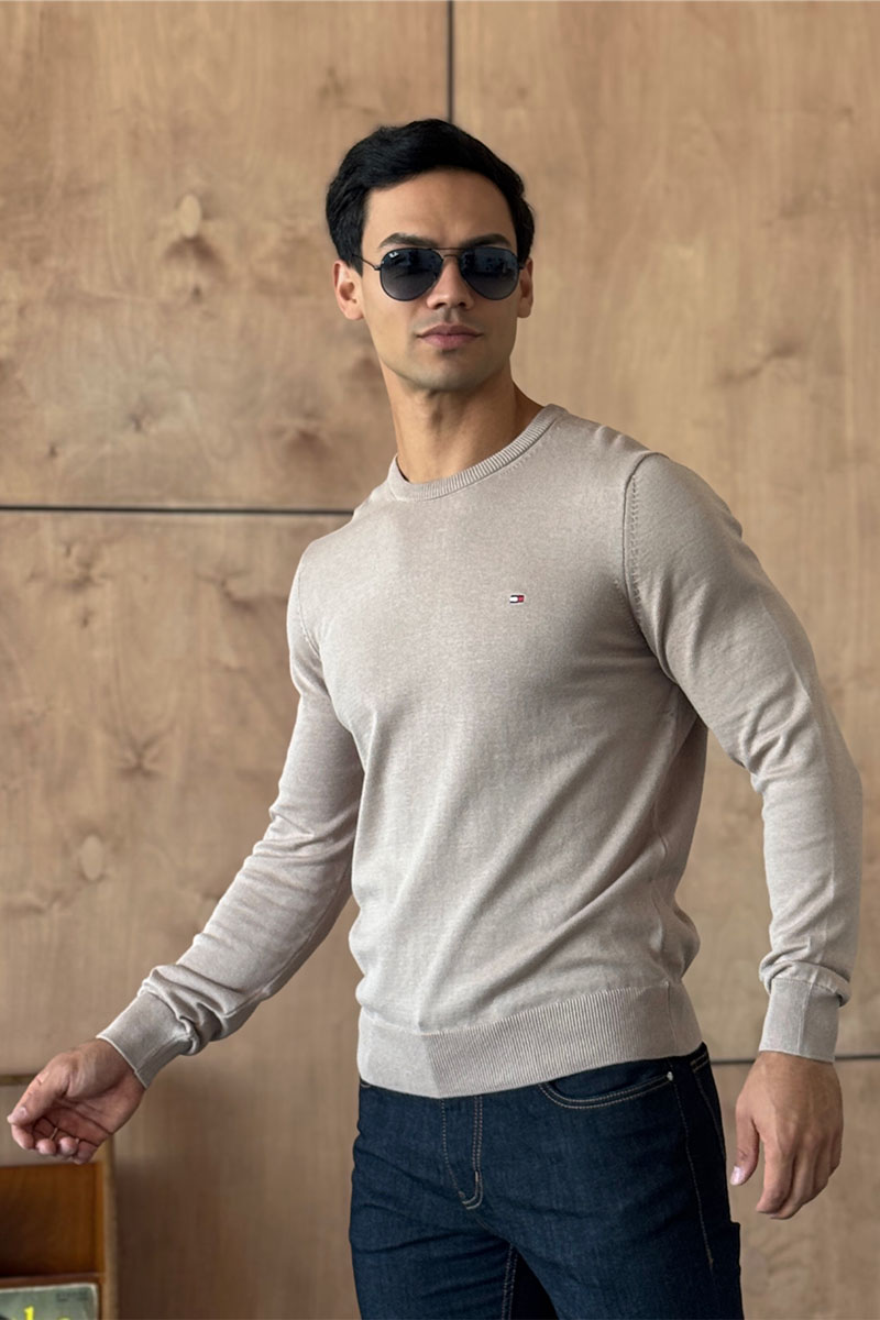 Tommy Hilfiger Мужская кофта бежевого цвета logo-embroidered 