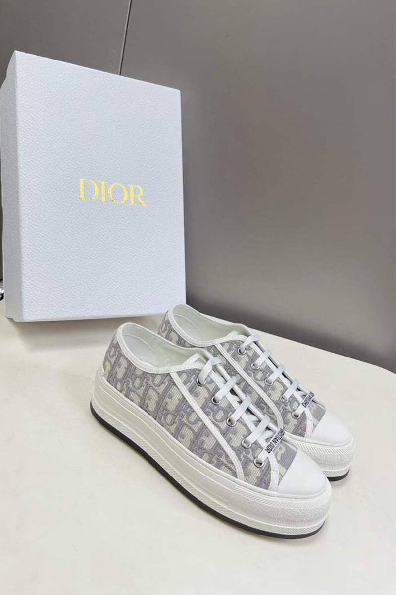 Dior Женские кеды на платформе Walk'n' -  Grey / White 