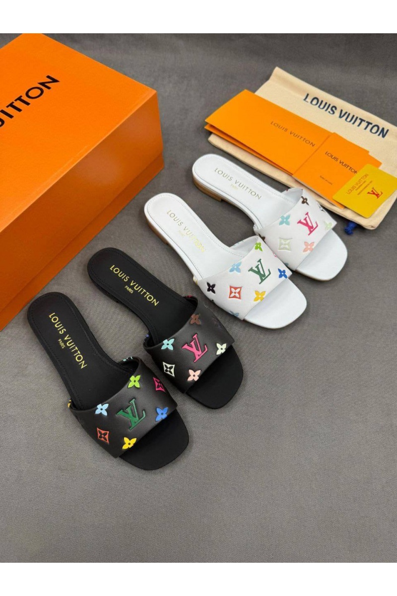 Lоuis Vuittоn Женские кожаные шлёпанцы Takashi Murakami Multicolore premium