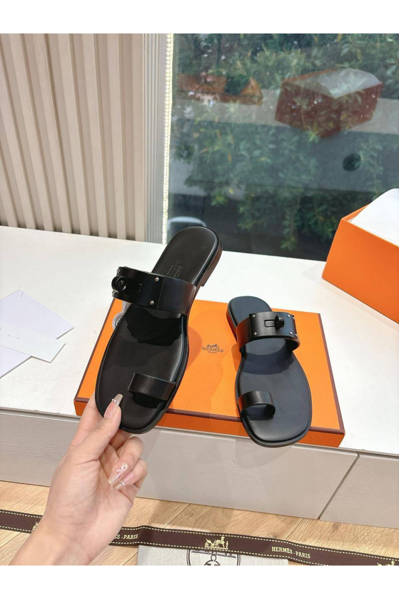 Hermes Женские кожаные шлёпанцы July Kelly premium