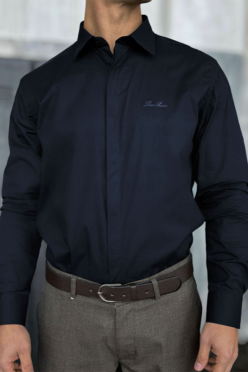 Loro Piana Мужская тёмно-синяя рубашка logo-embroidered