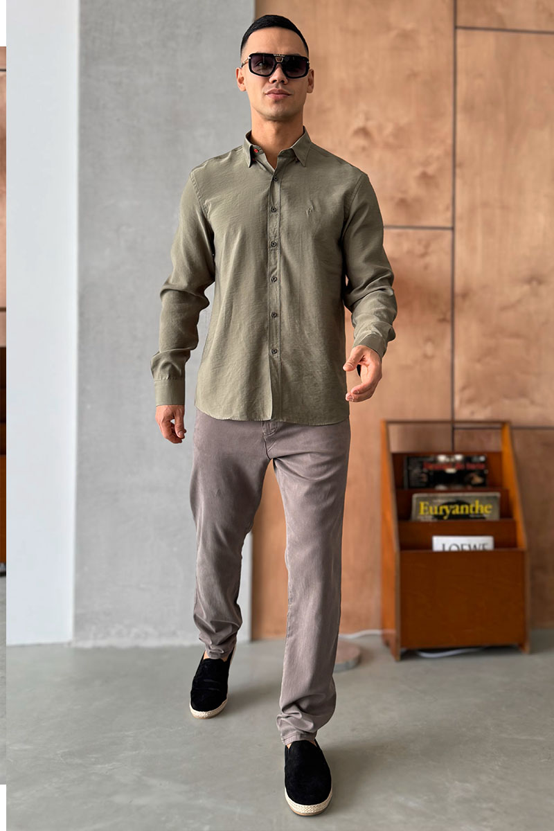 Hermes Мужская рубашка H embroidered - Khaki 