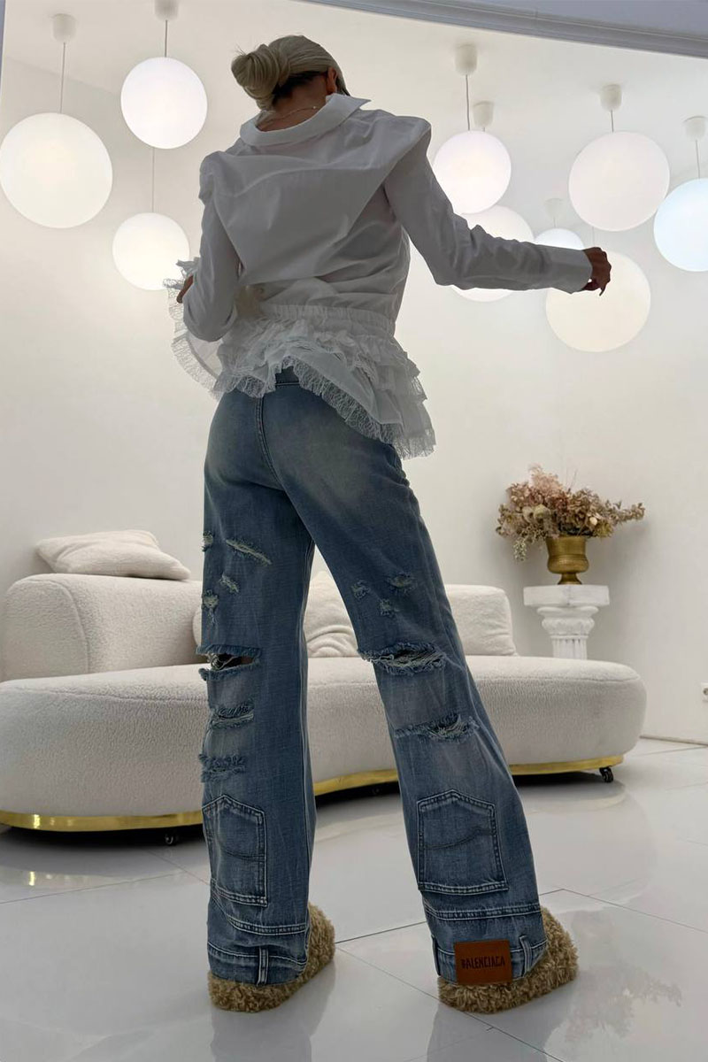 Balenciaga Женские рванные джинсы синего цвета