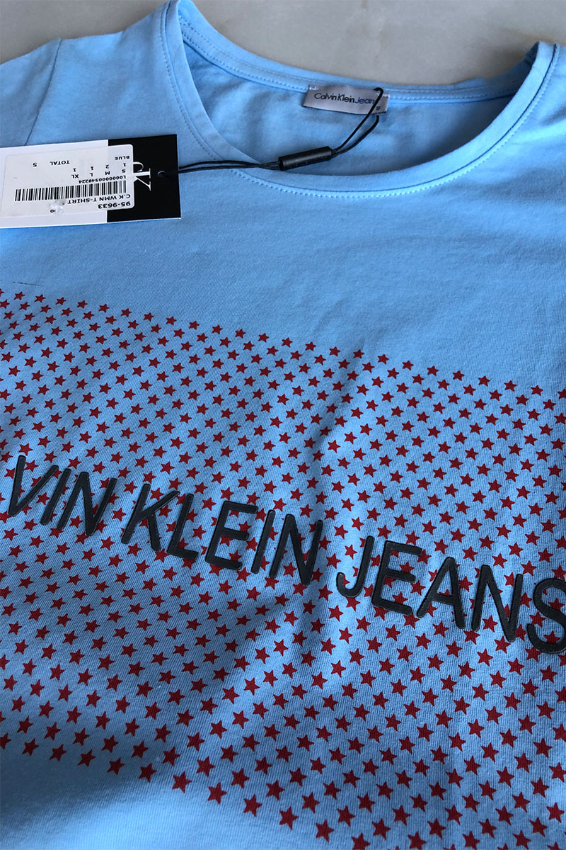 Calvin Klein Женская брендовая футболка голубого цвета