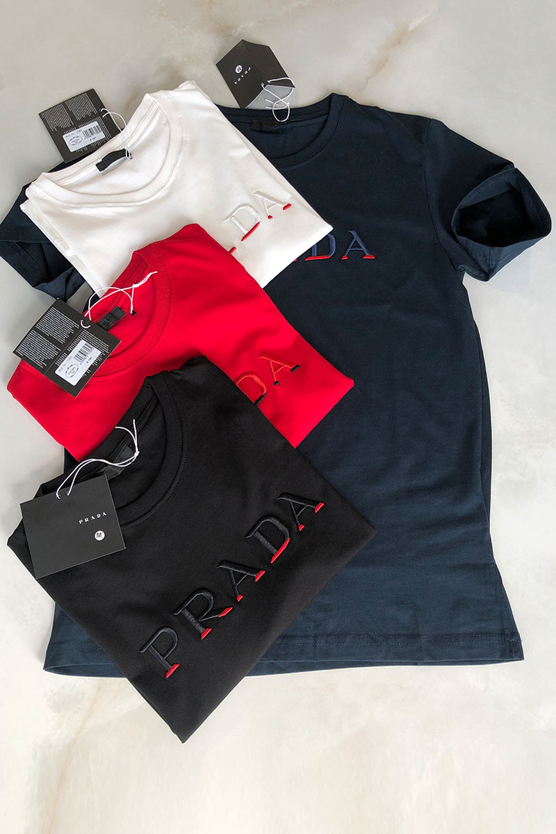 Prada Красная мужская футболка embroidered logo