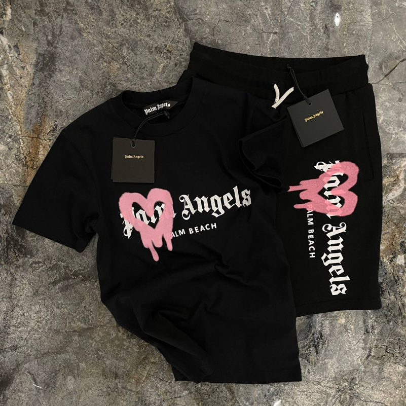 Palm Angels Мужские шорты Heart Sprayed Palm Beach - Black