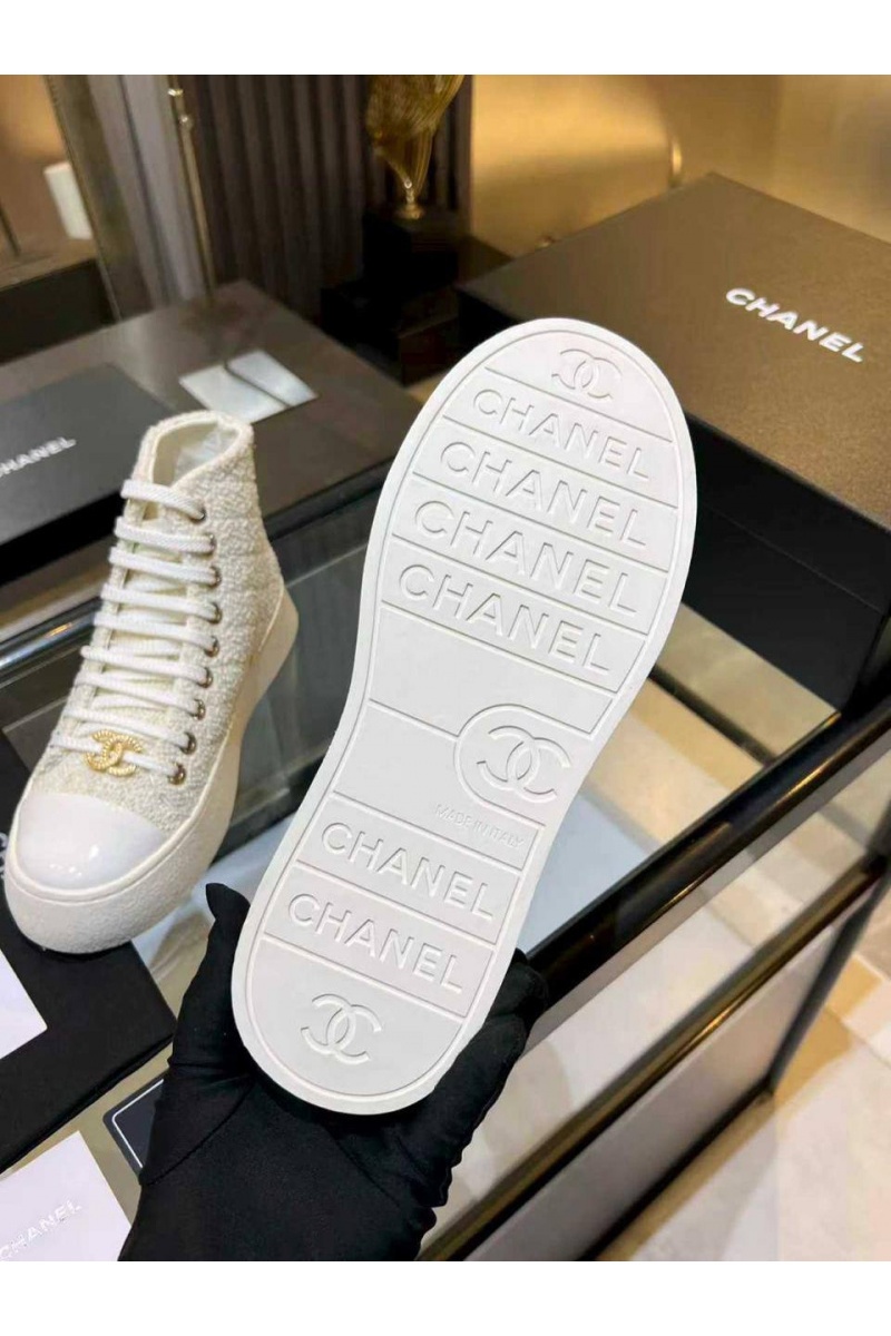 Chаnеl Женские комбинированные кроссовки High Top premium