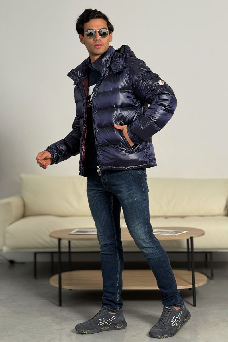 Moncler Тёмно-синий пуховик Maya logo-patch