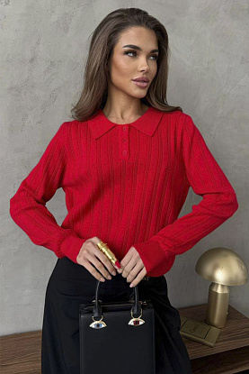 Женское поло с длинным рукавом красного цвета