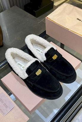 Женские лоферы с мехом premium  - Black