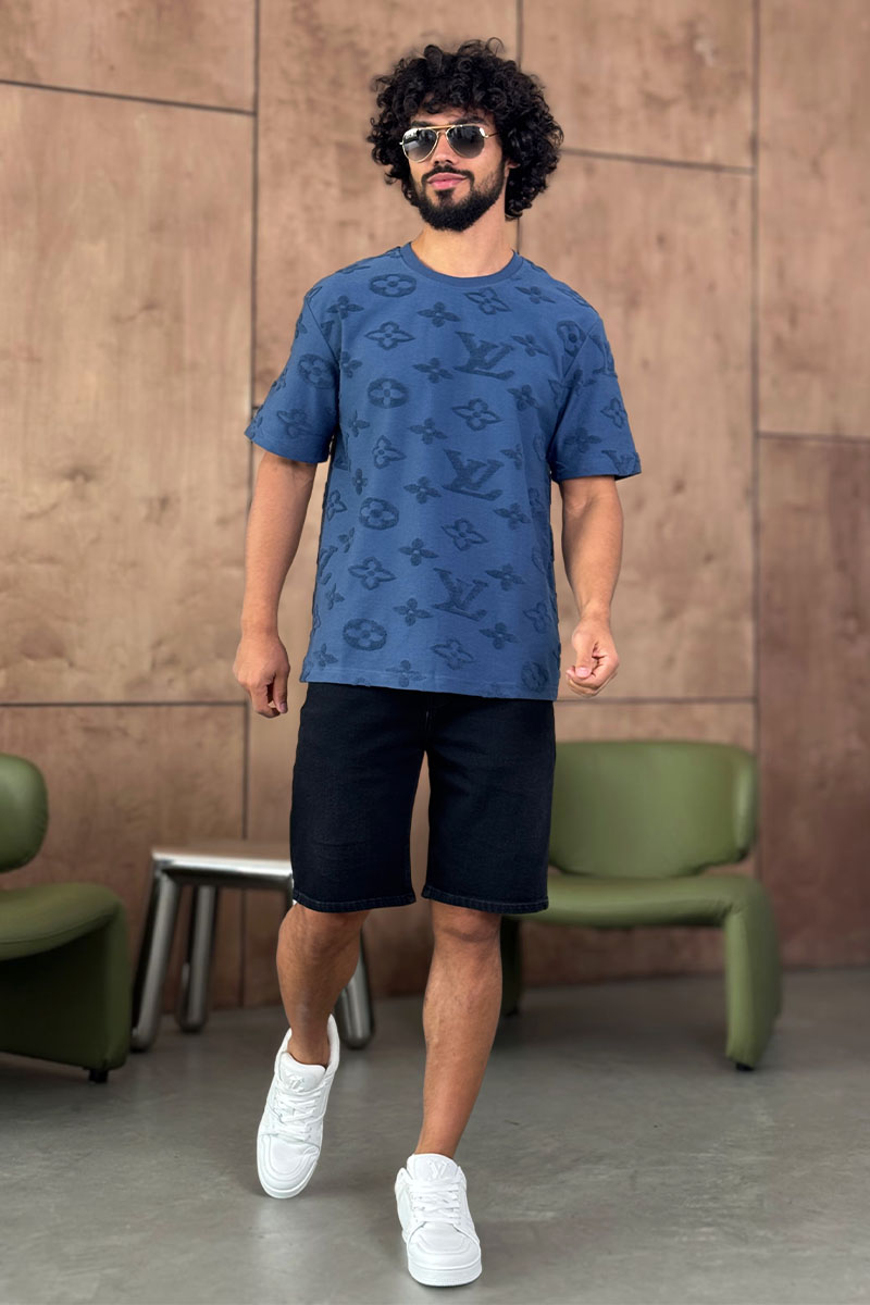 Lоuis Vuittоn Синяя оверсайз футболка Monogram All-over