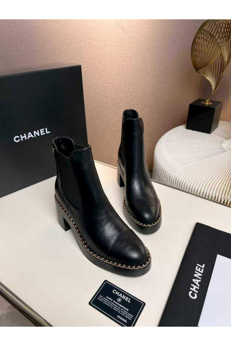 Chаnеl Женские кожаные сапоги premium - Black