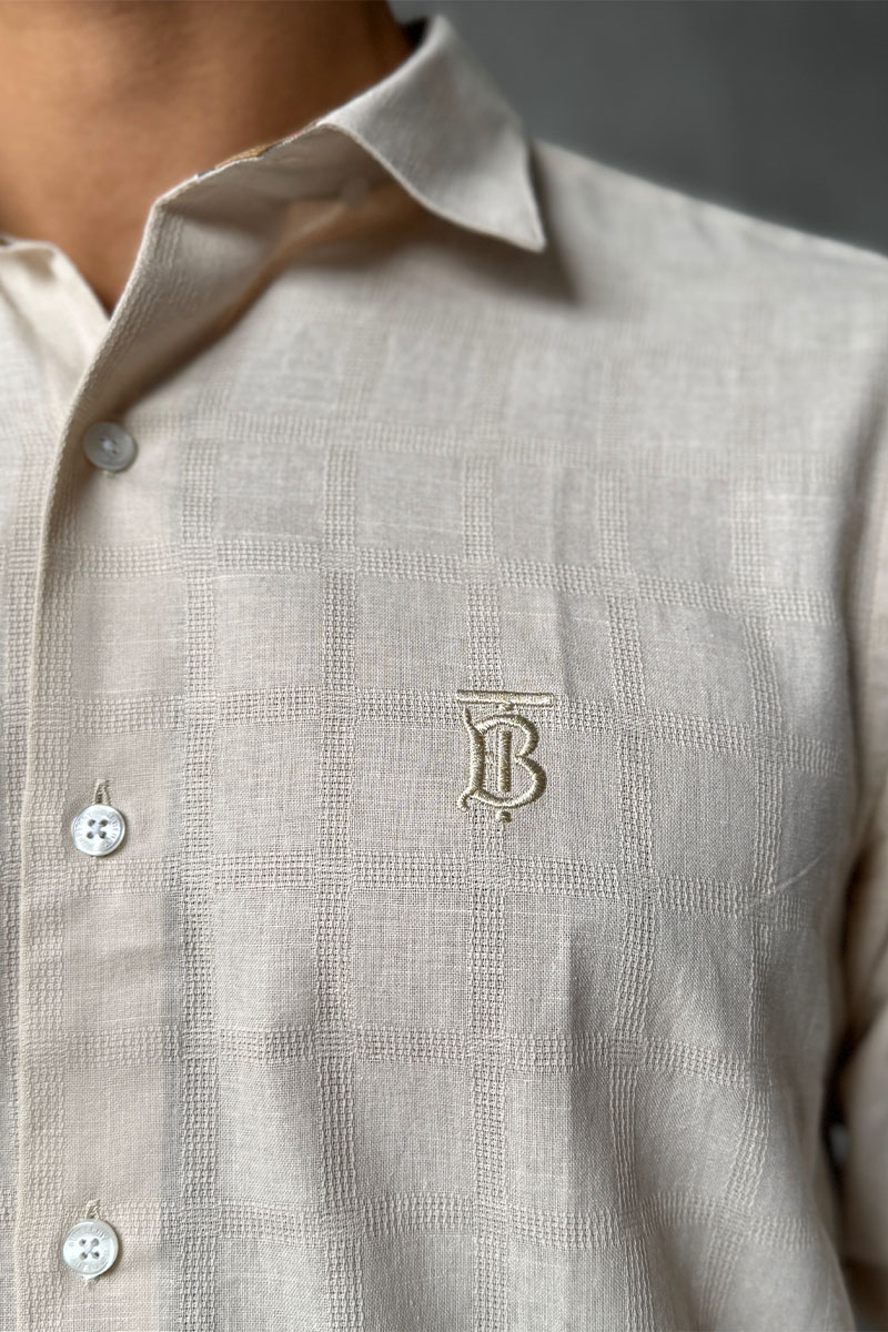 Burberry Мужская бежевая рубашка TB logo-embroidered
