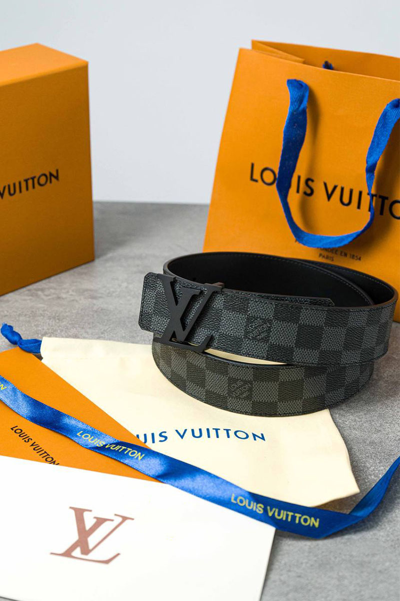 Lоuis Vuittоn Кожаный ремень Initiales Damier Graphite (длина 85 - 115 см)