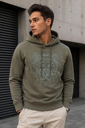 Зелёное худи Tiger Head embroidered