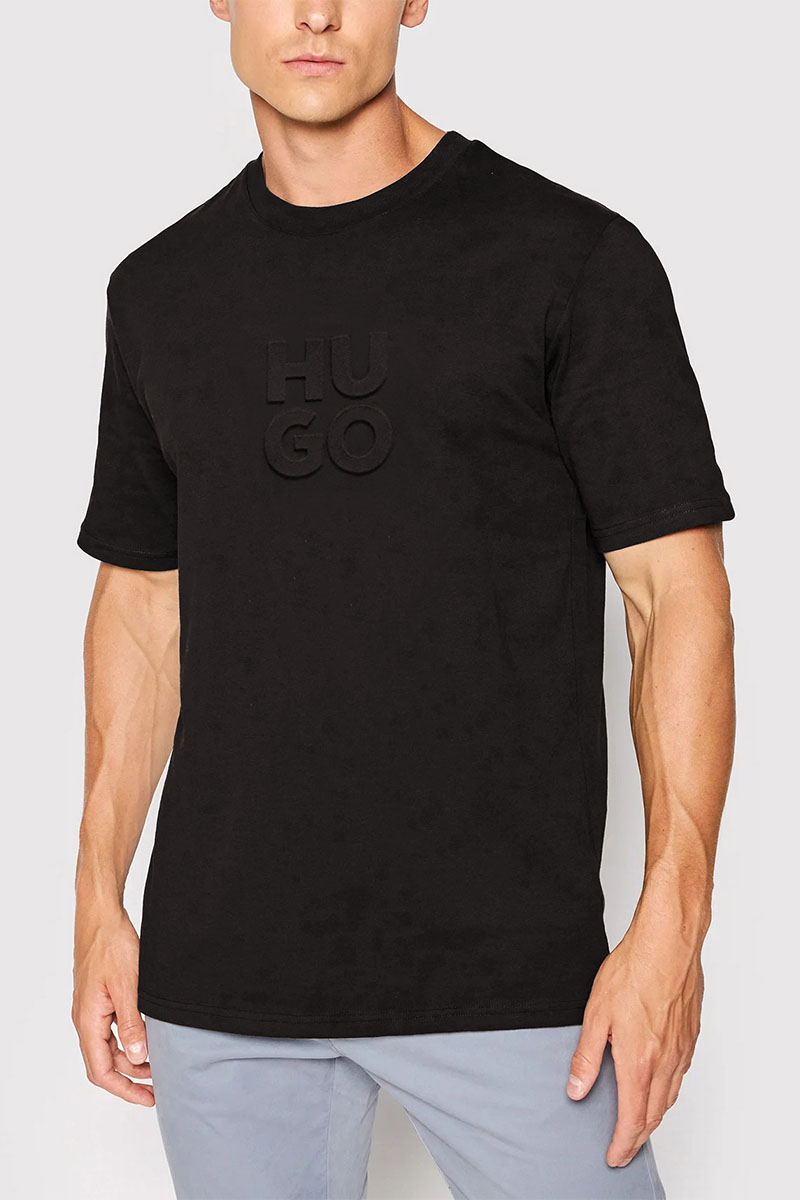 Hugо Воss Мужская чёрная футболка Dleek embossed logo 