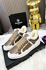 Кожаные кроссовки с мехом low-top - Beige / White