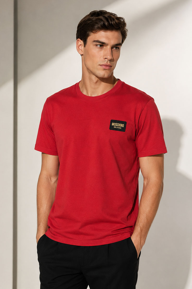 Moschino Мужская бордовая футболка logo-patch