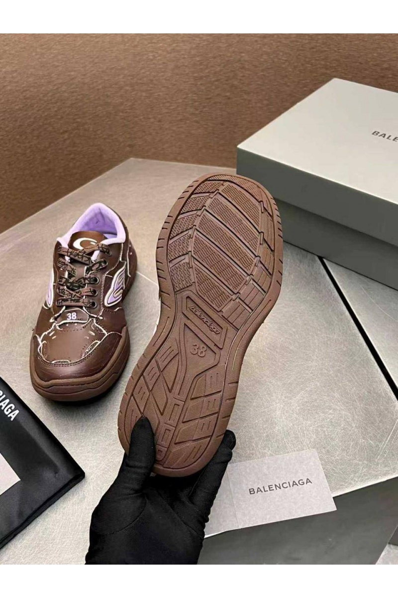 Balenciaga Женские кожаные кроссовки Hamptons Worn-Out premium