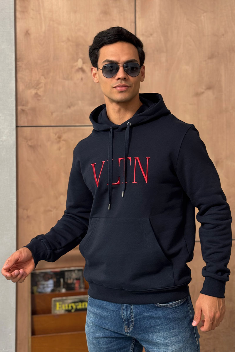 Valentino Мужское тёмно-синее худи logo-embroidered