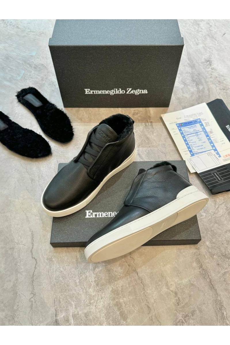 Zegna Кроссовки с мехом Triple Stitch - Black / White