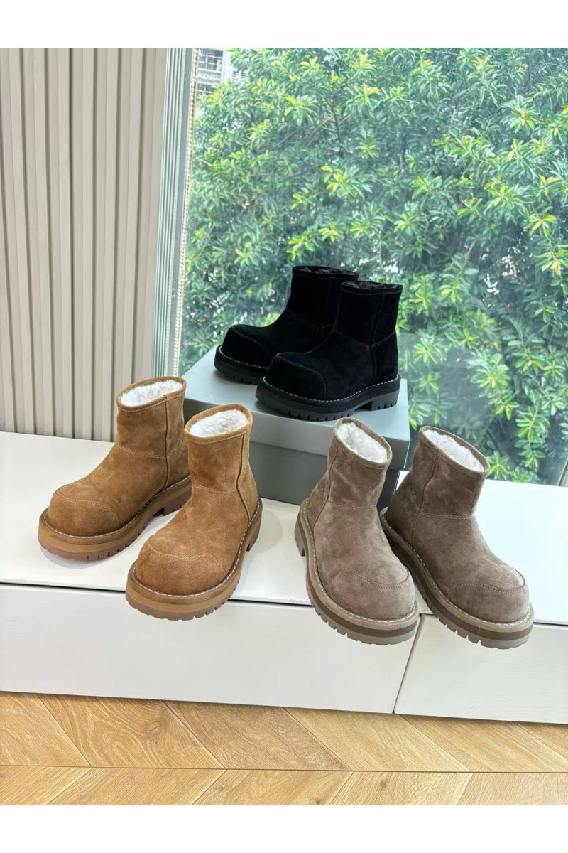 Balenciaga Женские замшевые ботинки с мехом Alaska Fur High Boot Premium - Chestnut