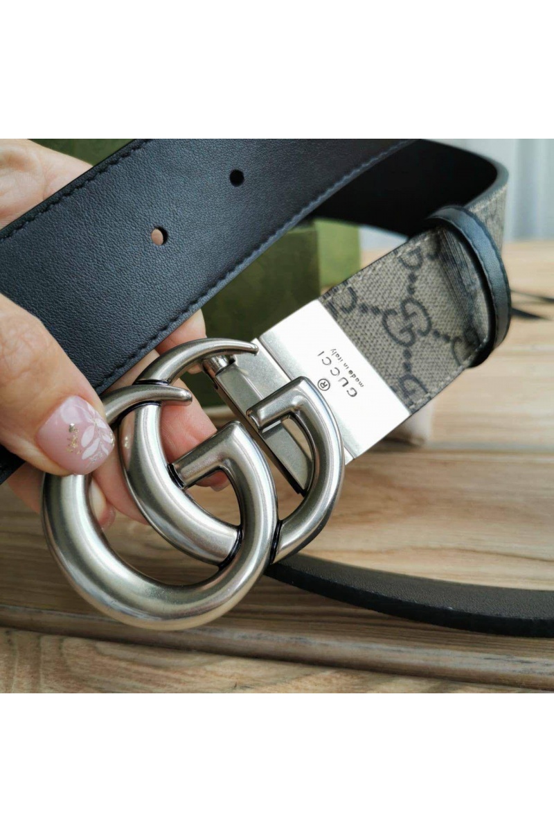 Gucci Двусторонний ремень GG Monogram - Silver (ширина 4 см, длина 80 / 85 см)