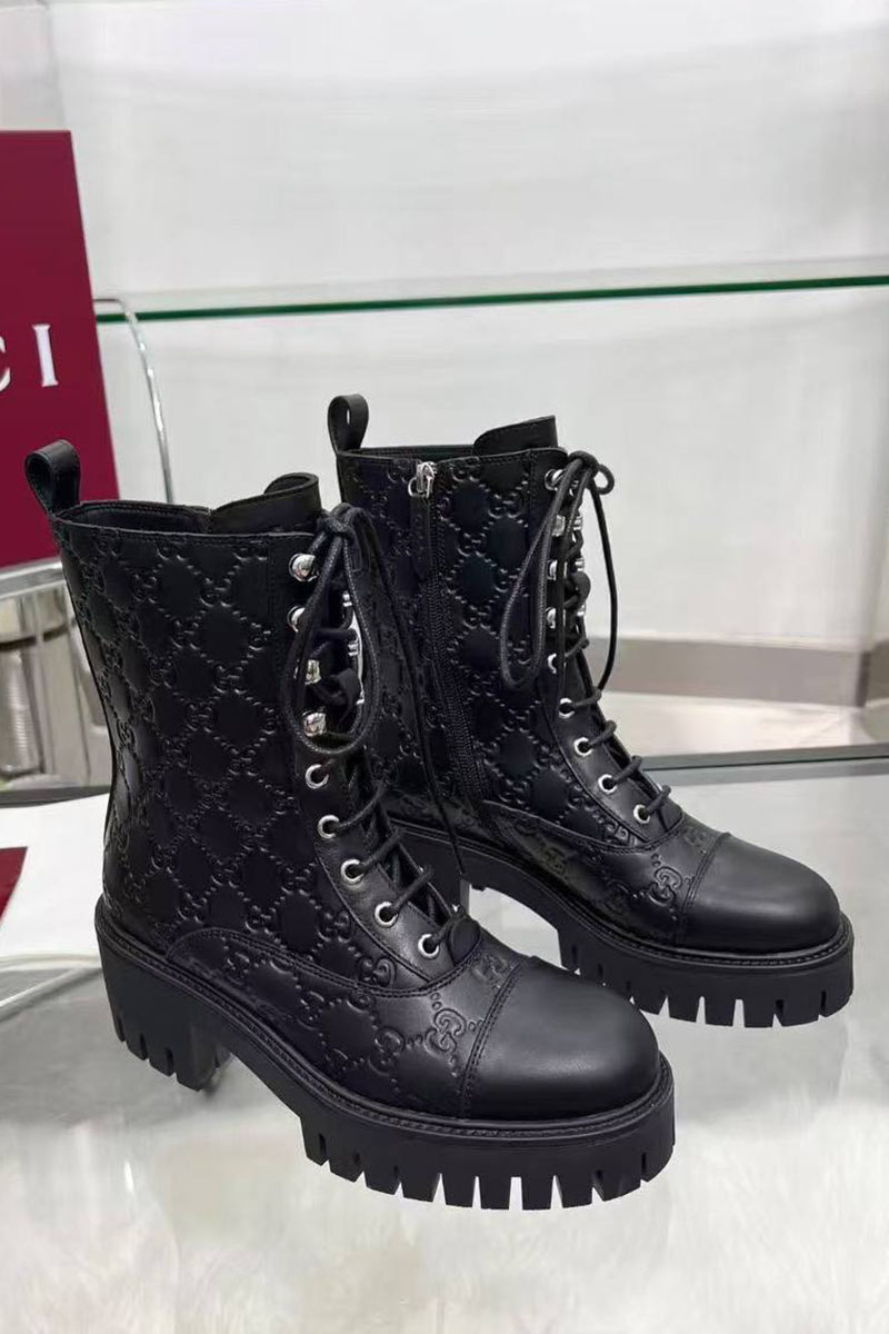 Gucci Женские кожаные ботинки Double G