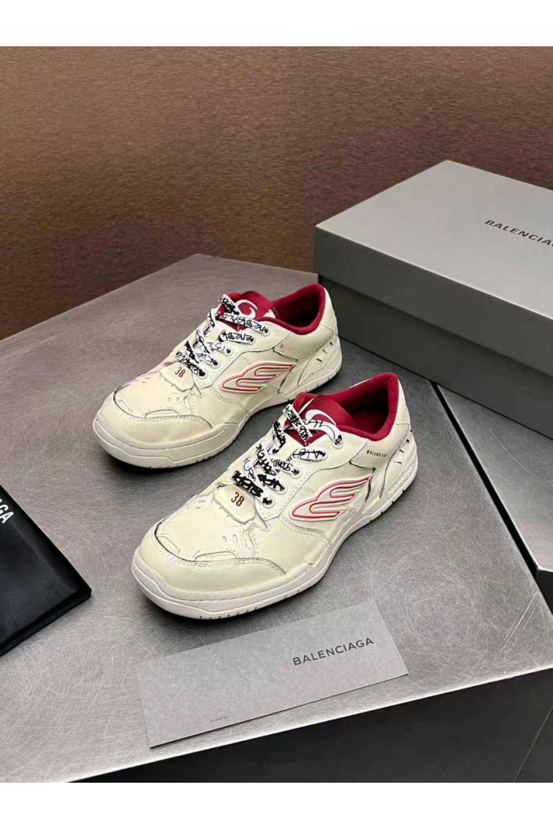 Balenciaga Женские кожаные кроссовки Hamptons Worn-Out premium