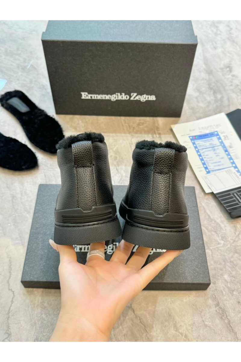 Zegna Кроссовки с мехом Triple Stitch - Black