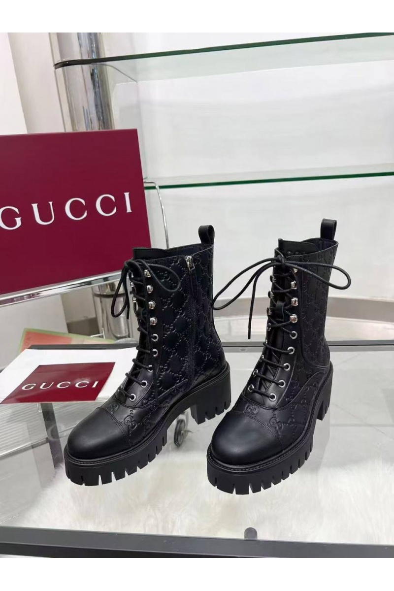 Gucci Женские кожаные ботинки Double G