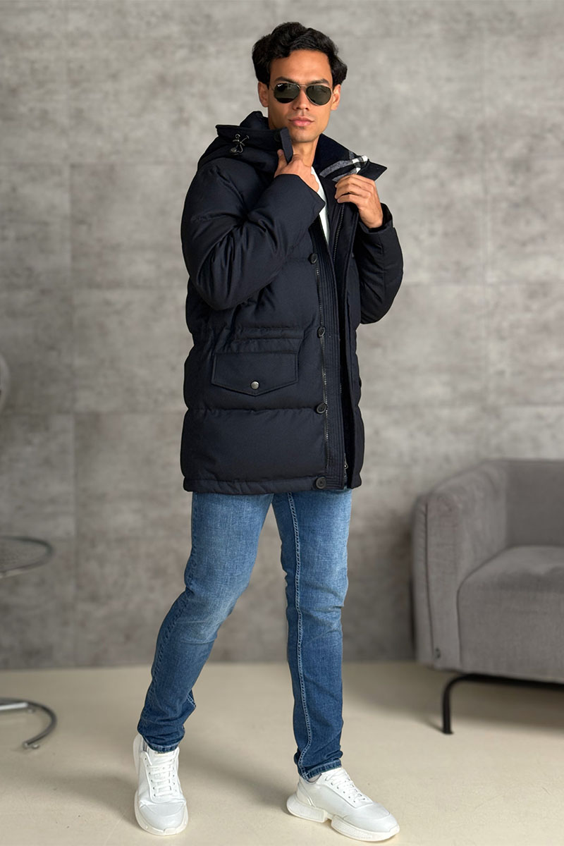 Burberry Мужской тёмно-синий пуховик logo-patch 