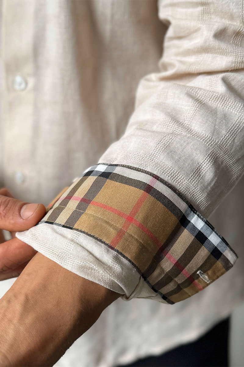 Burberry Мужская бежевая рубашка TB logo-embroidered